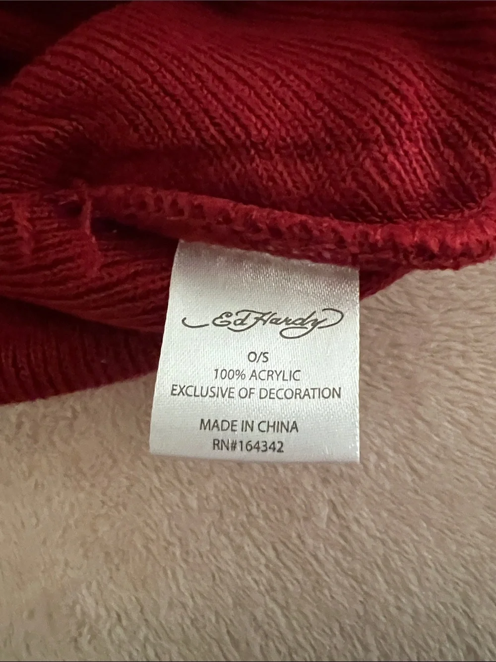 New Ed Hardy Maroon Red Beanie with Embroidered Tiger and Roses